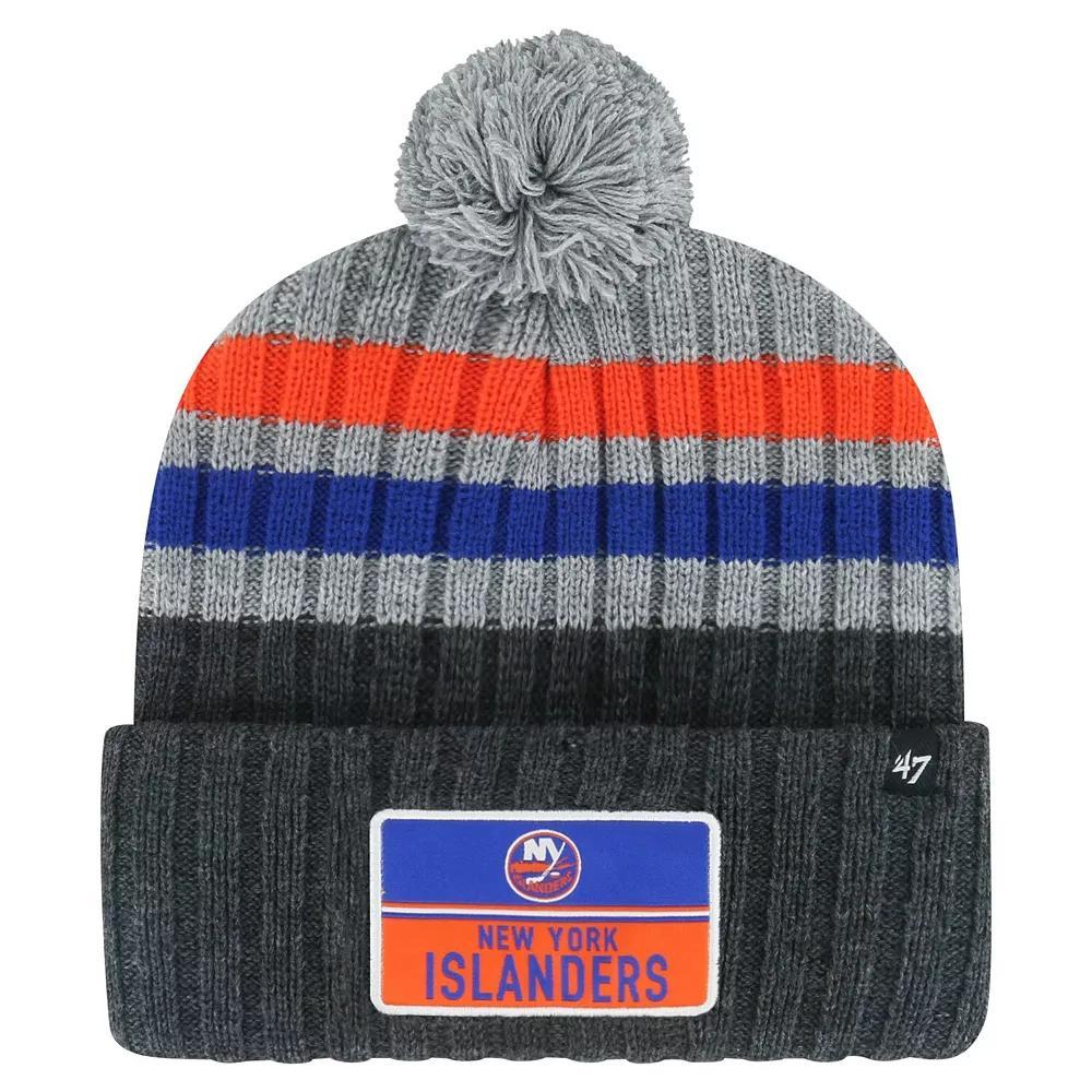 Men's '47 Gray New York Islanders Stack Patch Cuffed Knit Hat with Pom, Isl Grey Product Image