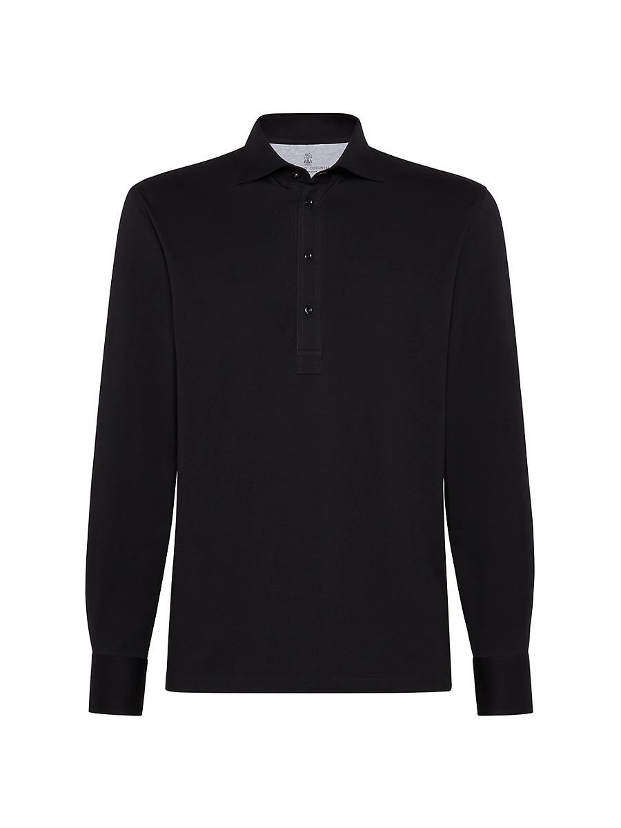 Mens Cotton Jersey Long Sleeve Polo with Shirt Style Collar Product Image