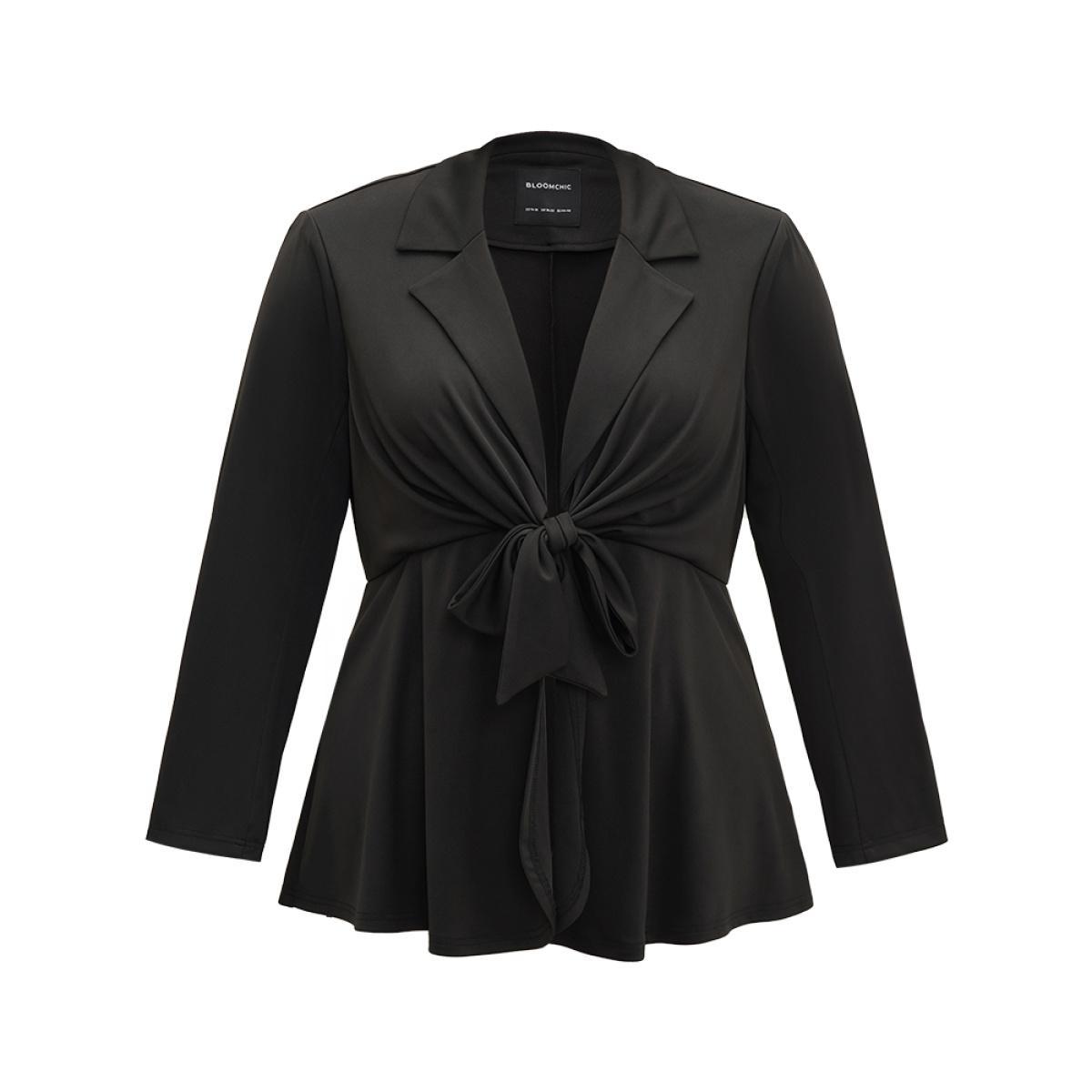 Plus Size Suit Collar Knot Ruffle Hem Blazer DarkGreen Women Work Plain Plain Sleeve Long Sleeve Suit Collar 12/L Work From Home Blazers BloomChic Product Image