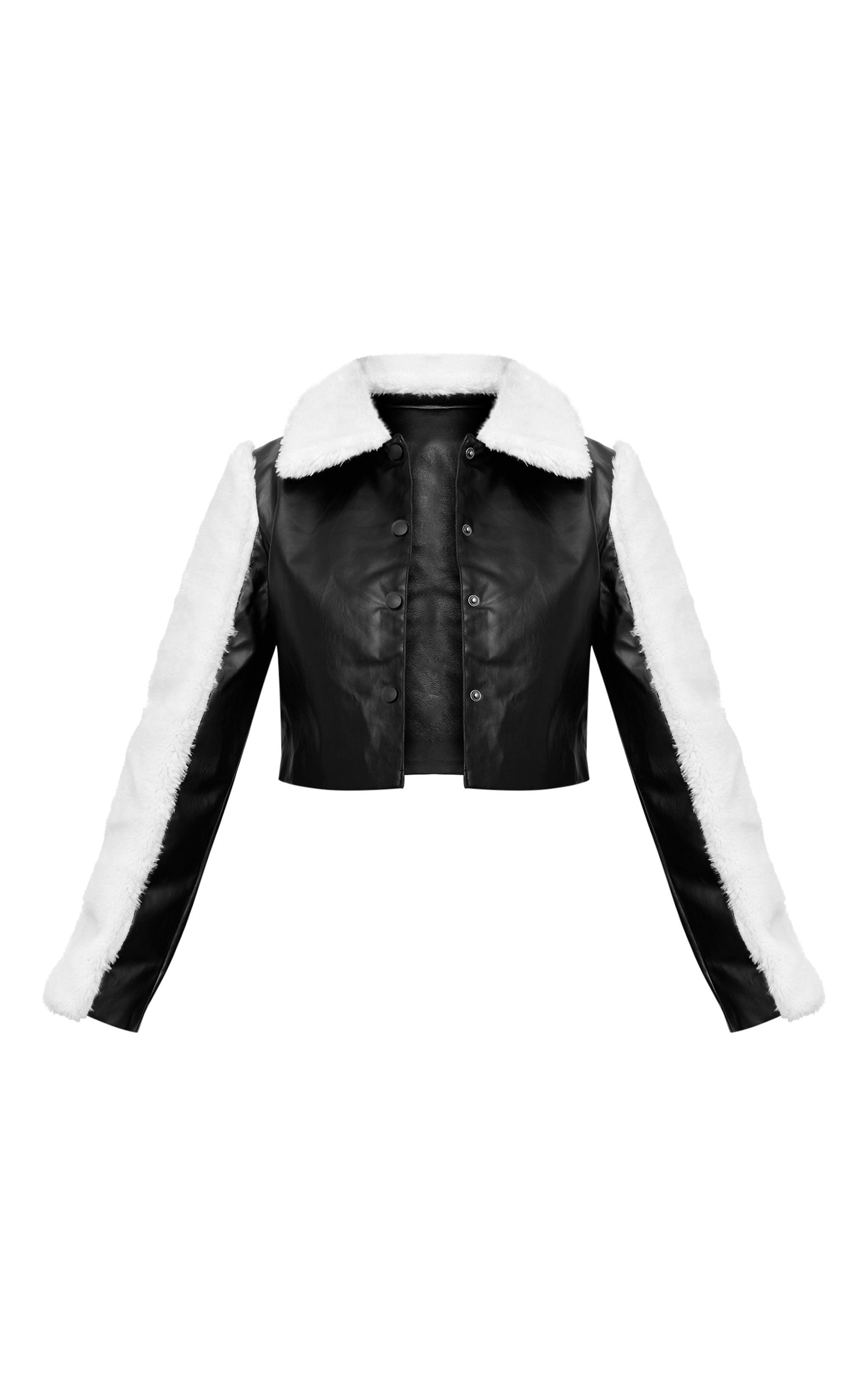 Black Bonded Sleeves Faux Leather Jacket Product Image