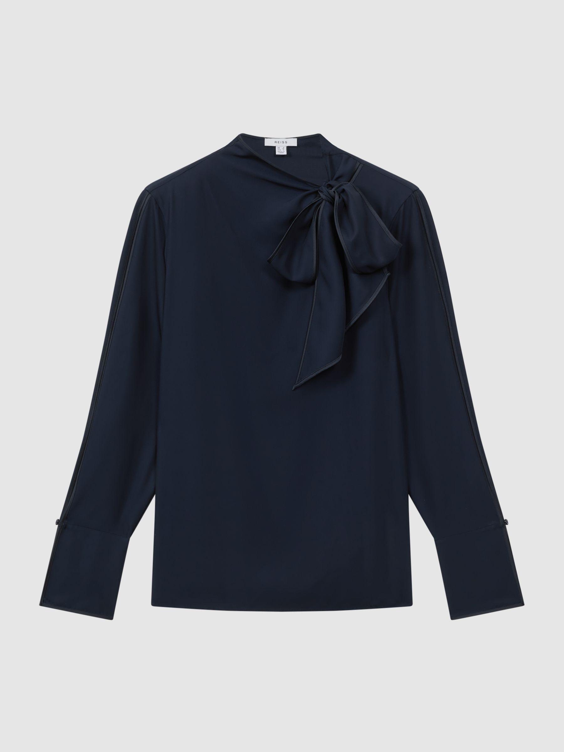 Tie Neck Blouse in Navy Product Image