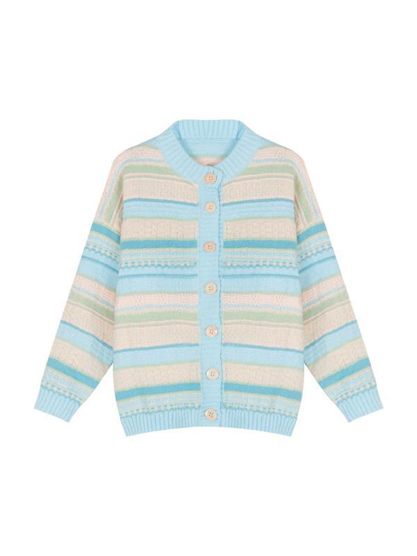 Textured Contrast Color Splice Knit Cardigan Product Image