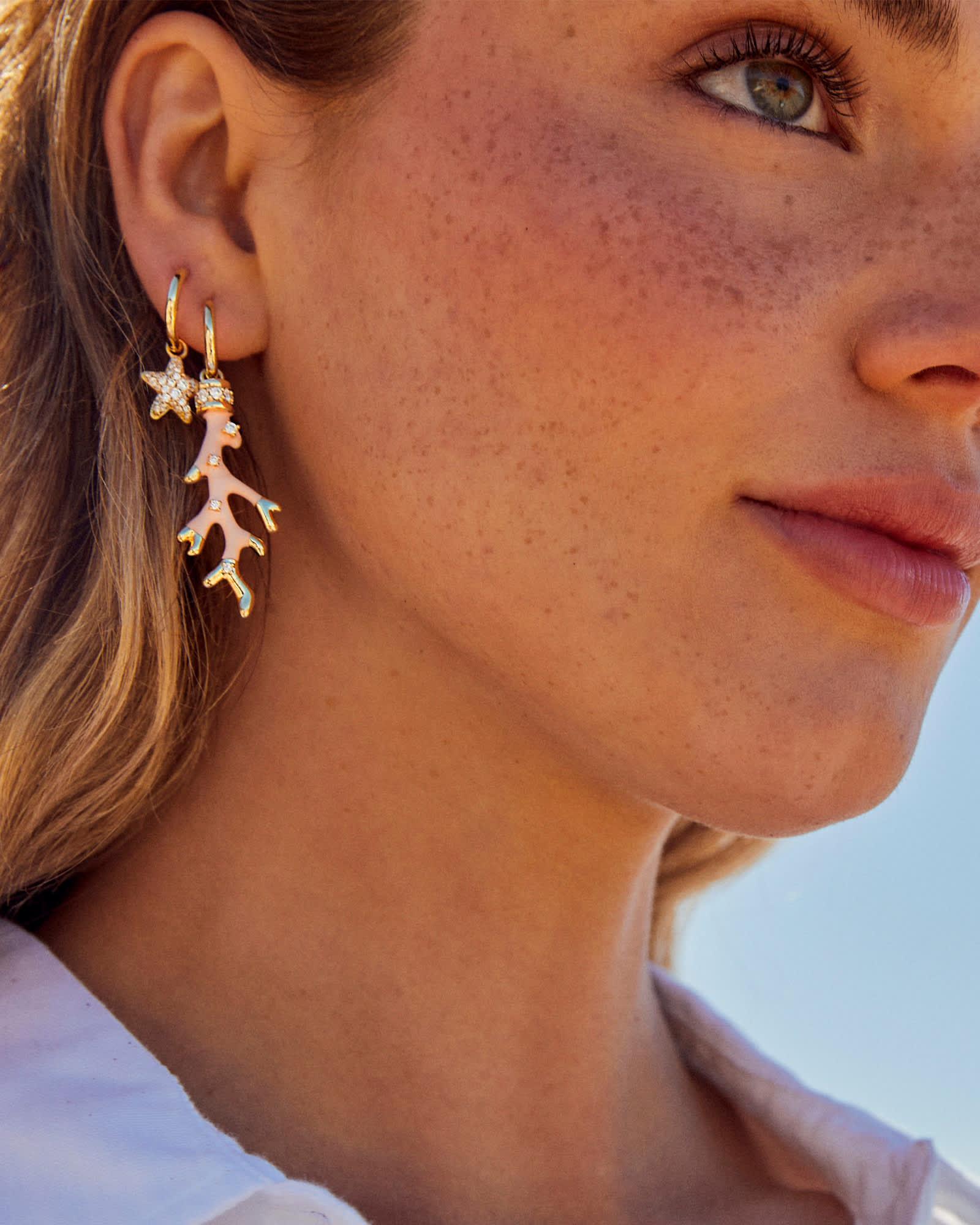 Shea Convertible Gold Huggie Earrings in Blush Enamel Product Image