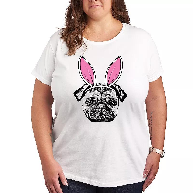 Plus Bunny Ears Pug Graphic Tee, Womens Product Image