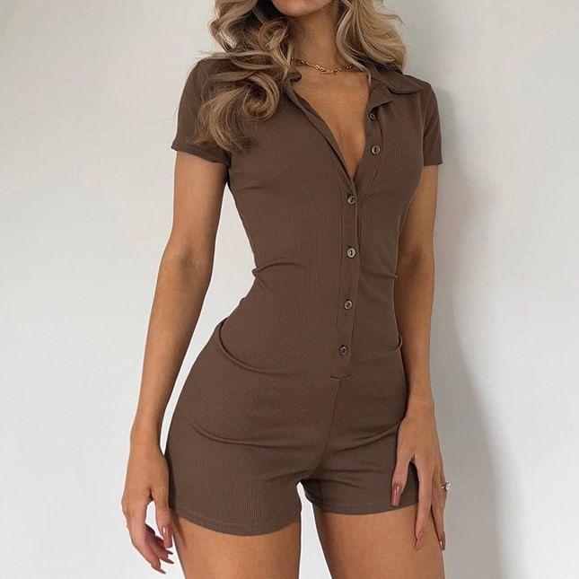 Plain Short-Sleeve Romper Product Image