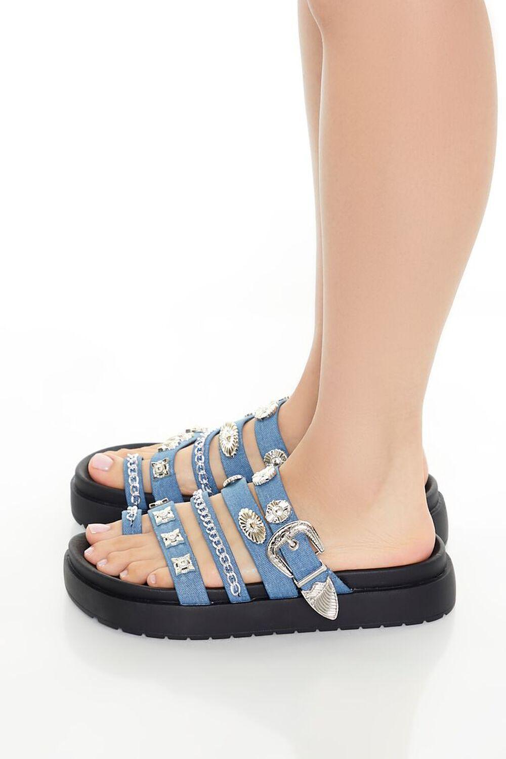 Strappy Buckled Denim Slides | Forever 21 Product Image