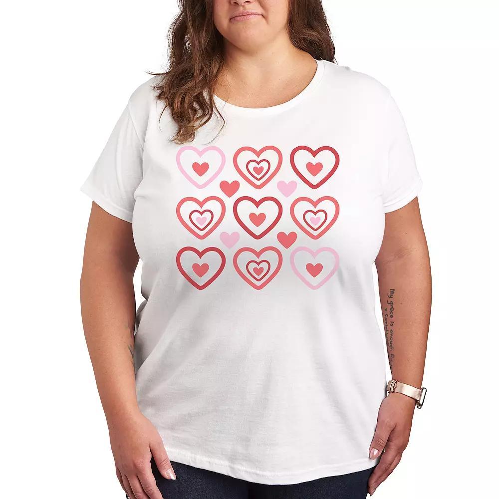 Plus Pastel Heart Grid Graphic Tee, Women's, Size: 3XL, White Product Image