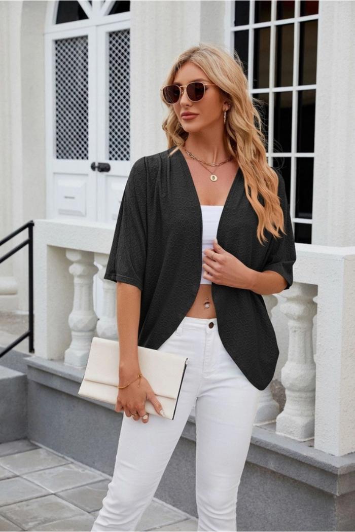 Open Front Short Sleeve Knit Top Product Image