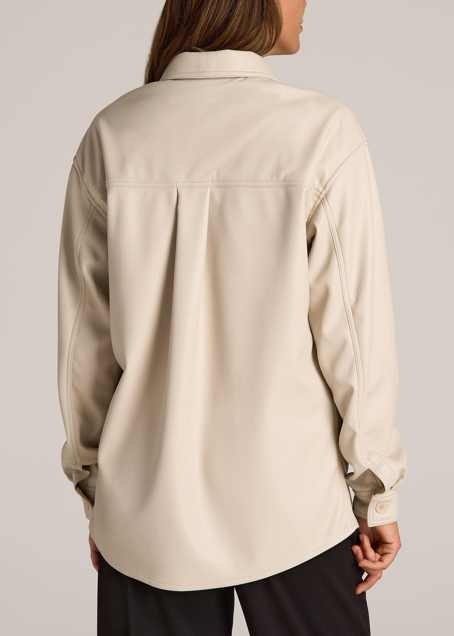 Faux Leather Shirt Jacket for Tall Women in Vanilla Latte Product Image