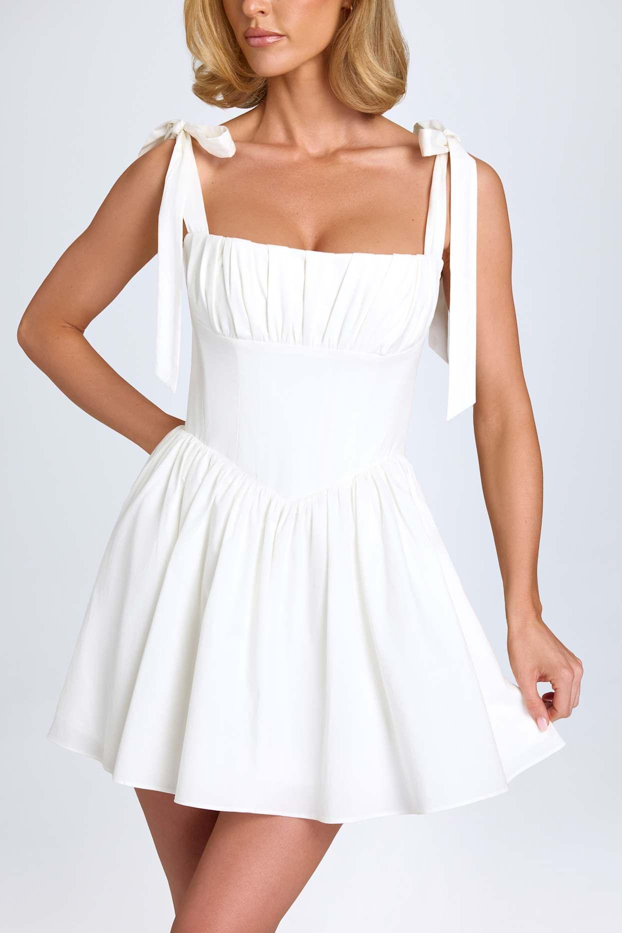 Ruched Corset Mini Dress in White Product Image