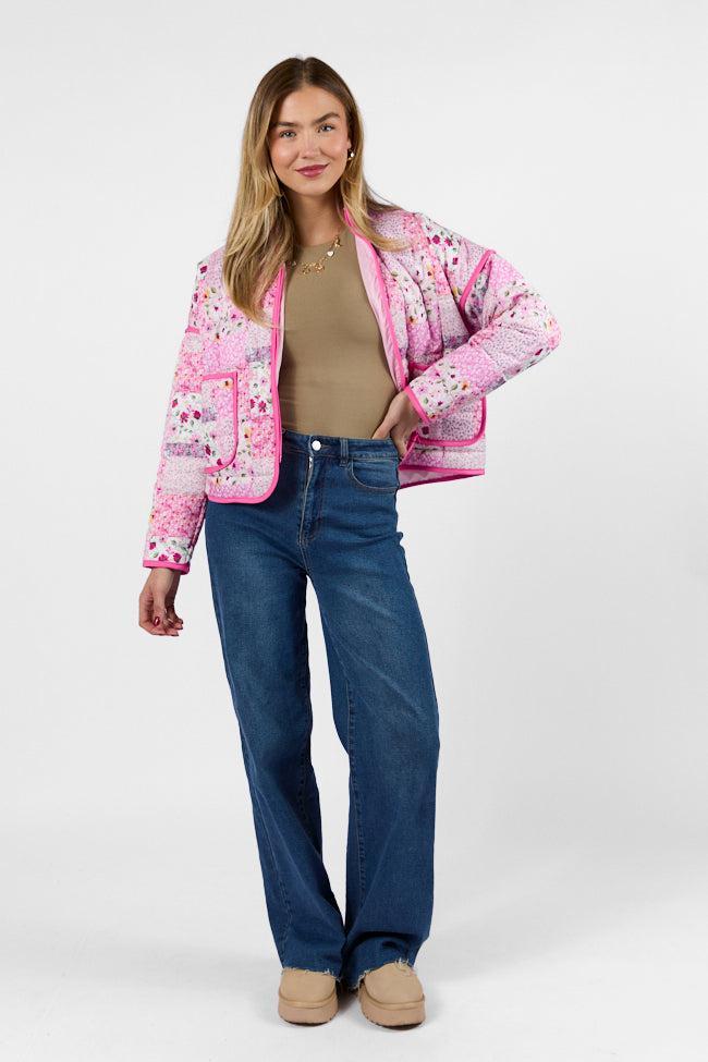 Going For It Floral Printed Zip Up Jacket Product Image