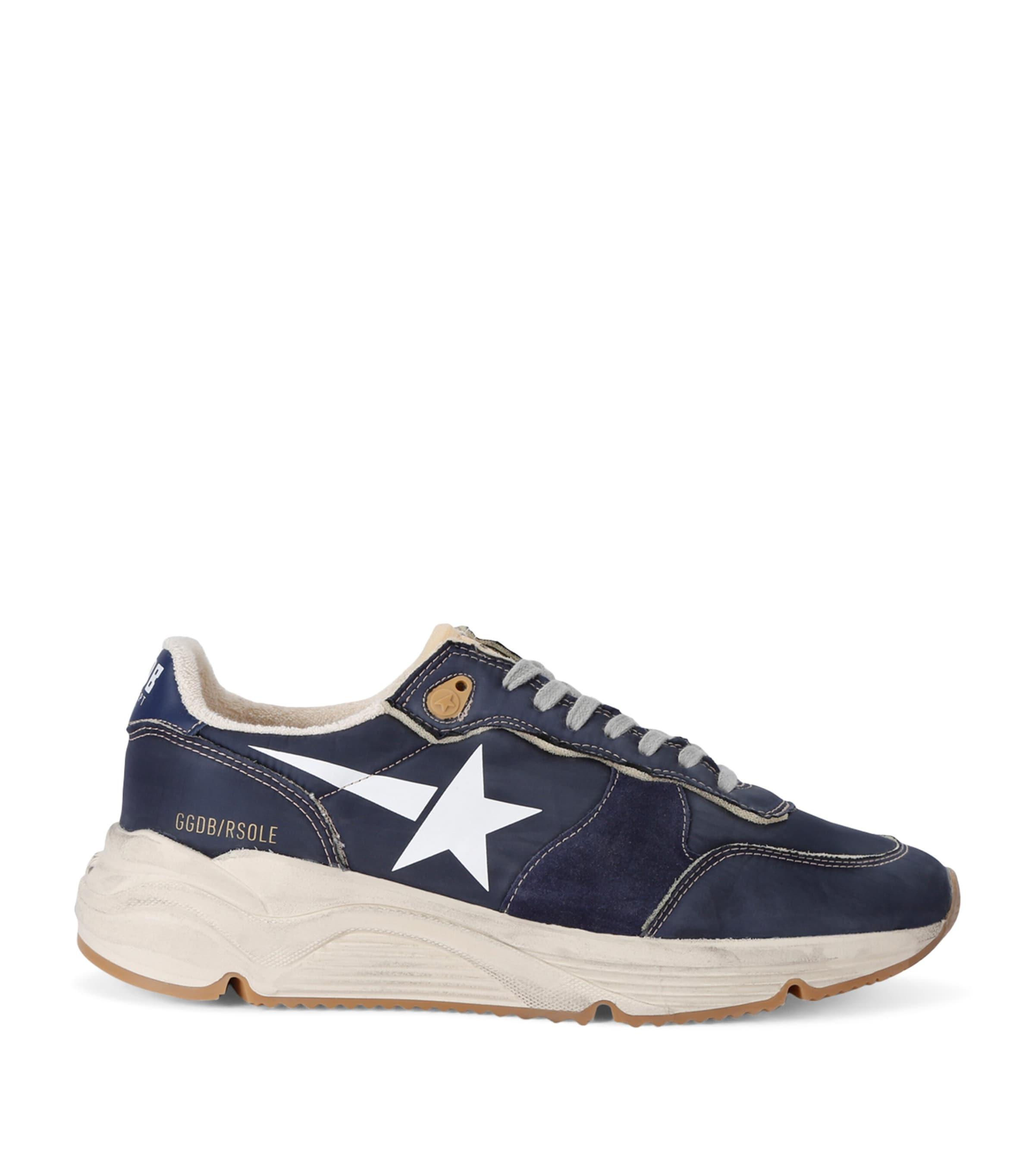 GOLDEN GOOSE Running Sole Distressed Suede-trimmed Nylon Sneakers In Blue Product Image