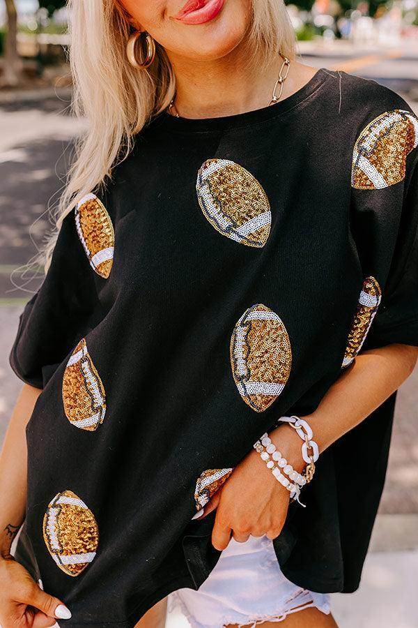 Football Season Sequin Oversized Tee in Black Product Image