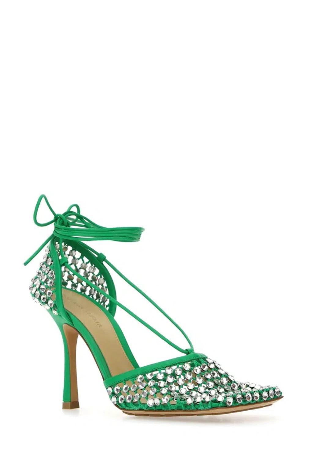 BOTTEGA VENETA Grass Green Mesh Stretch Sandals Product Image