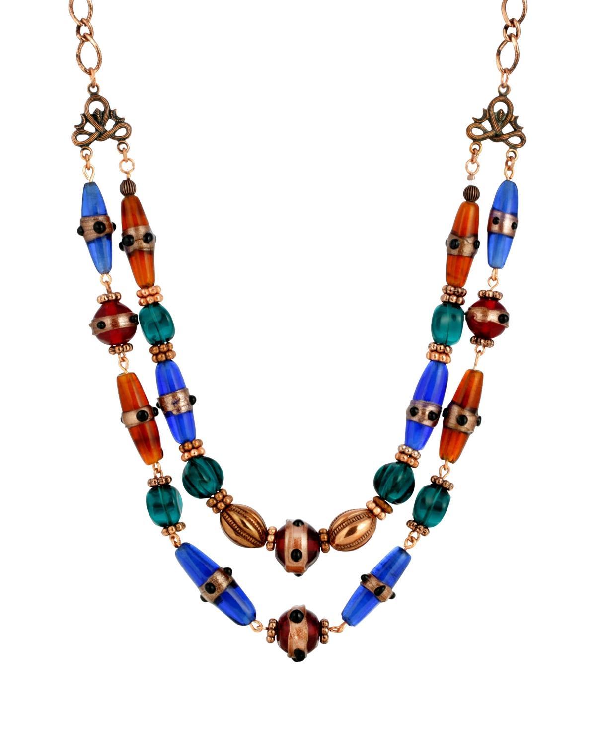 1928 Copper Tone Red & Blue Double Strand Beaded Necklace, Womens, Multi Product Image