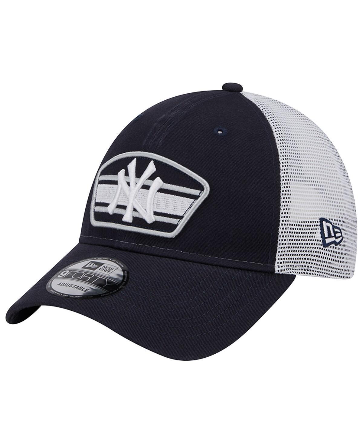 Mens New Era /White New York Yankees Logo Patch 9FORTY Trucker Snapback Hat, Blue Product Image