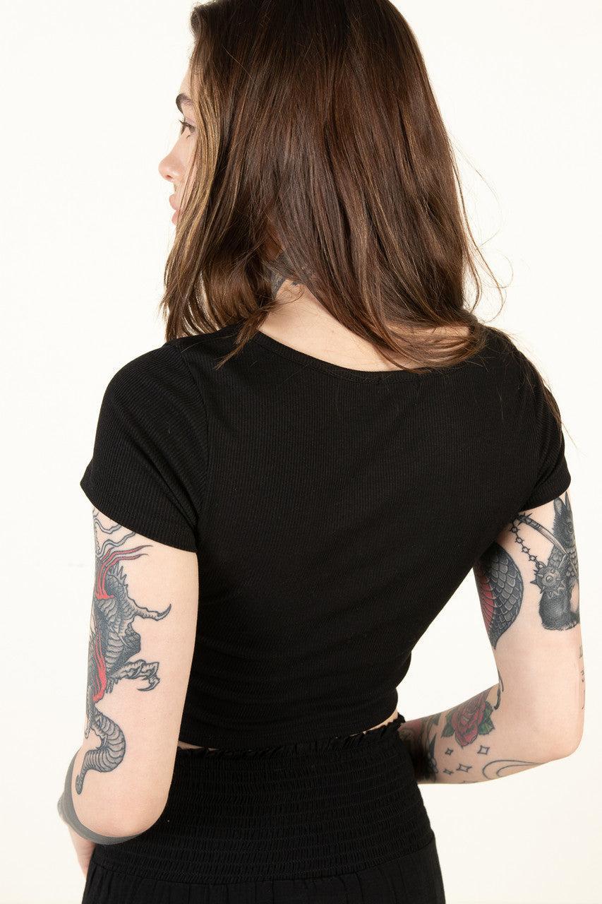 Black Tie Front Ribbed Tee Product Image