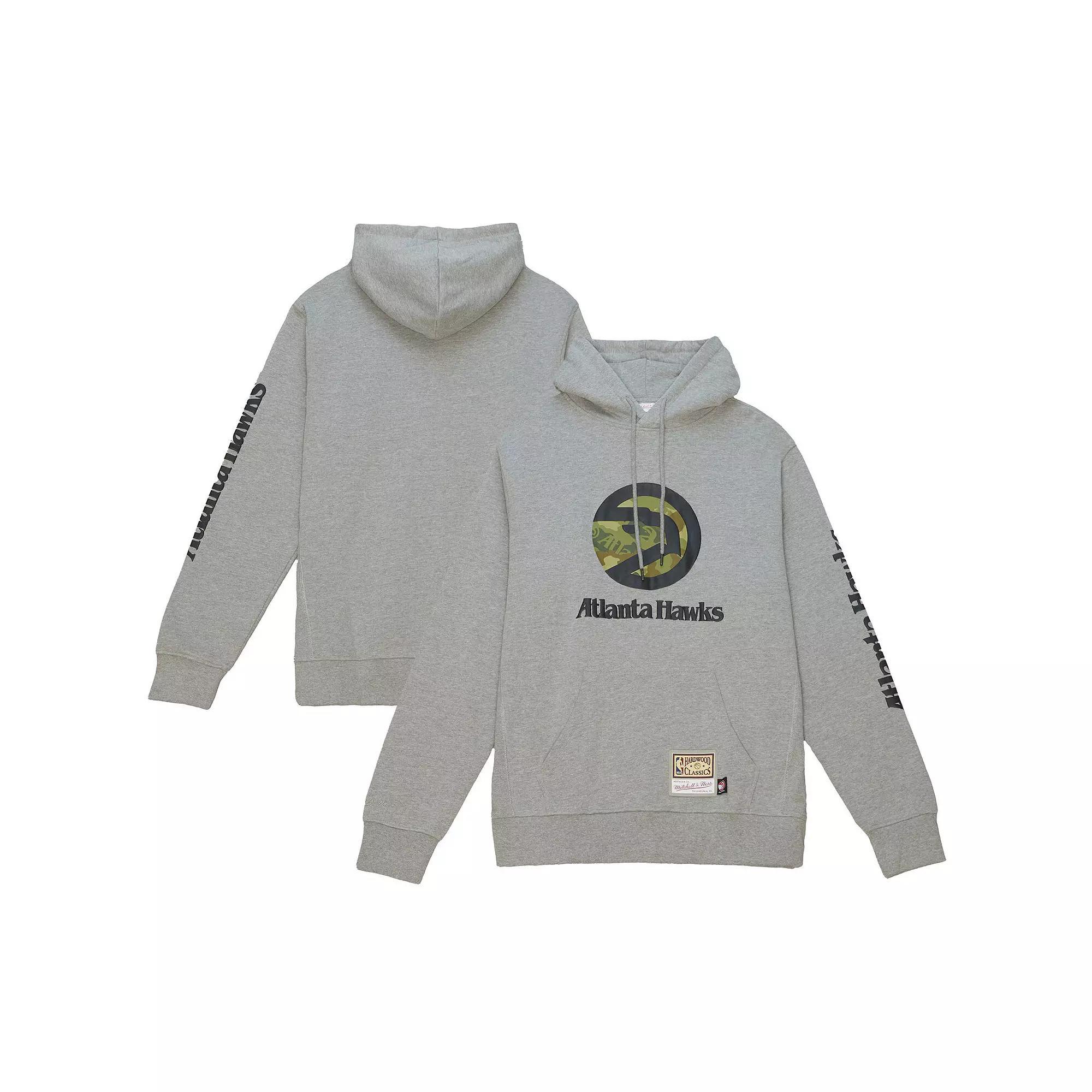 Men's Mitchell & Ness  Heather Gray Atlanta Hawks Hardwood Classics Ghost Camo Pullover Hoodie, Size: Small, Grey Product Image