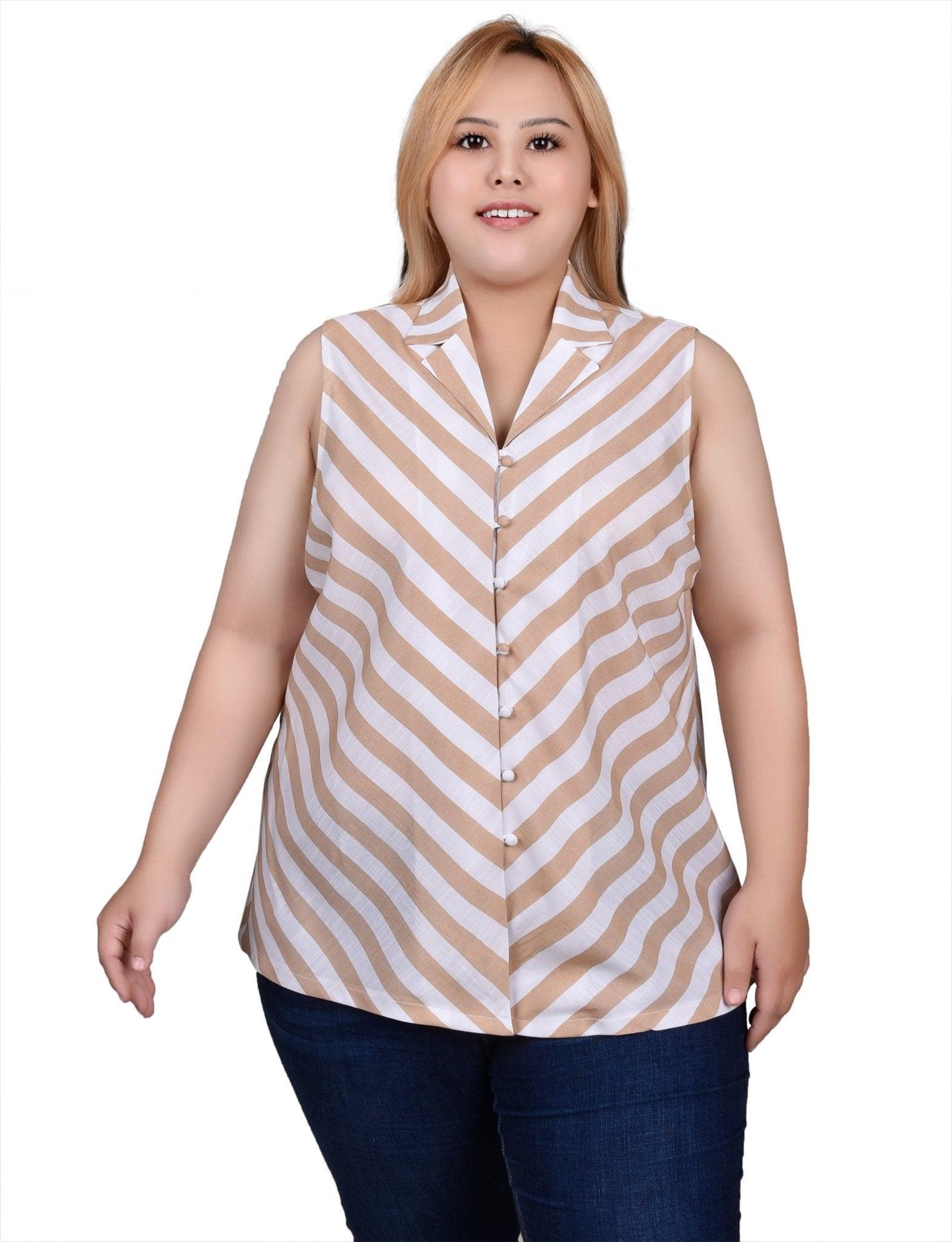 Sleeveless Collared Chevron Striped Blouse - Plus Product Image