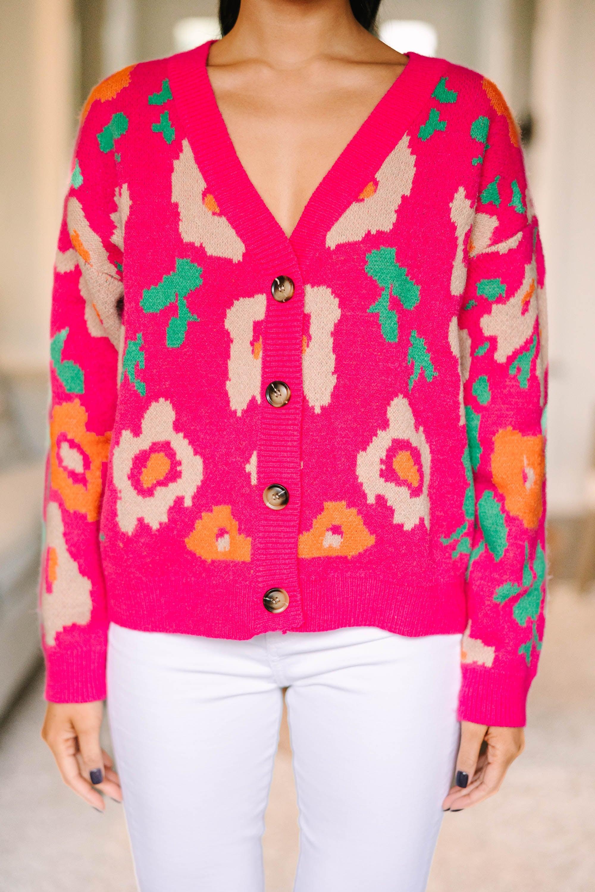 Always On The Move Hot Pink Floral Cardigan Female Product Image