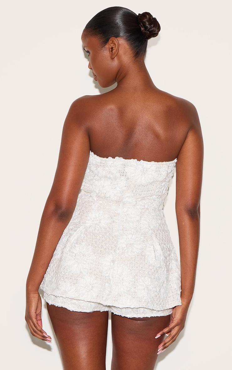 White Embellished Tweed Bandeau Skort Romper Product Image