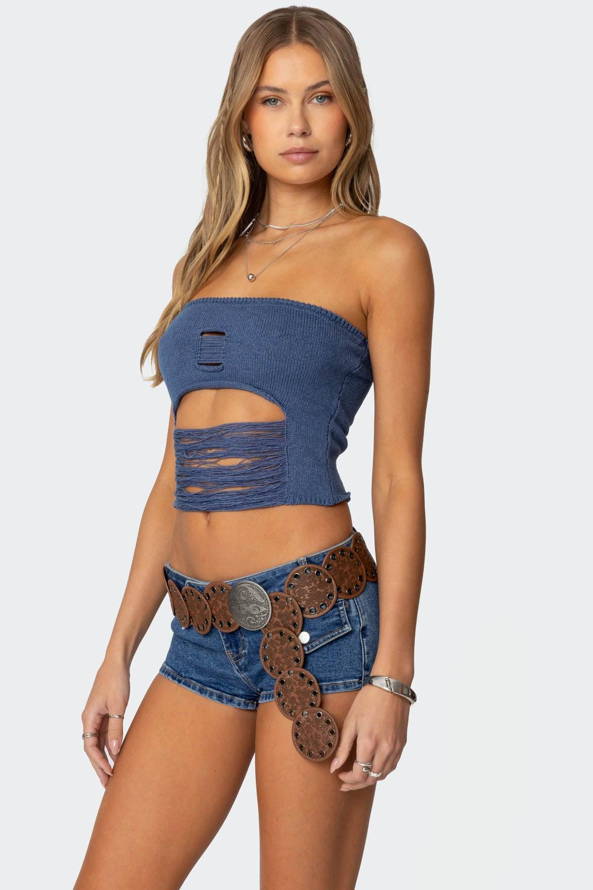 Laurier Distressed Knit Tube Top Product Image