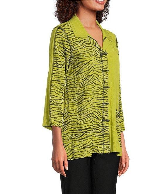 Ali Miles Woven Colorblock Zebra Printed Point Collar 3/4 Sleeve Button Front Tunic Product Image