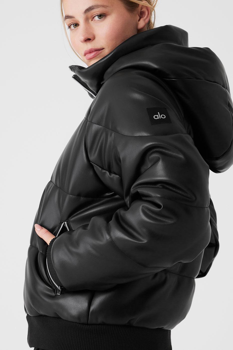 Faux Leather Boss Puffer - Black Product Image