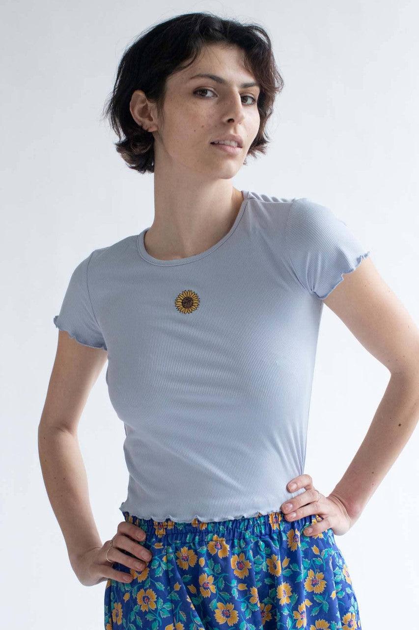 Daisy Embroidered Periwinkle Tee Product Image