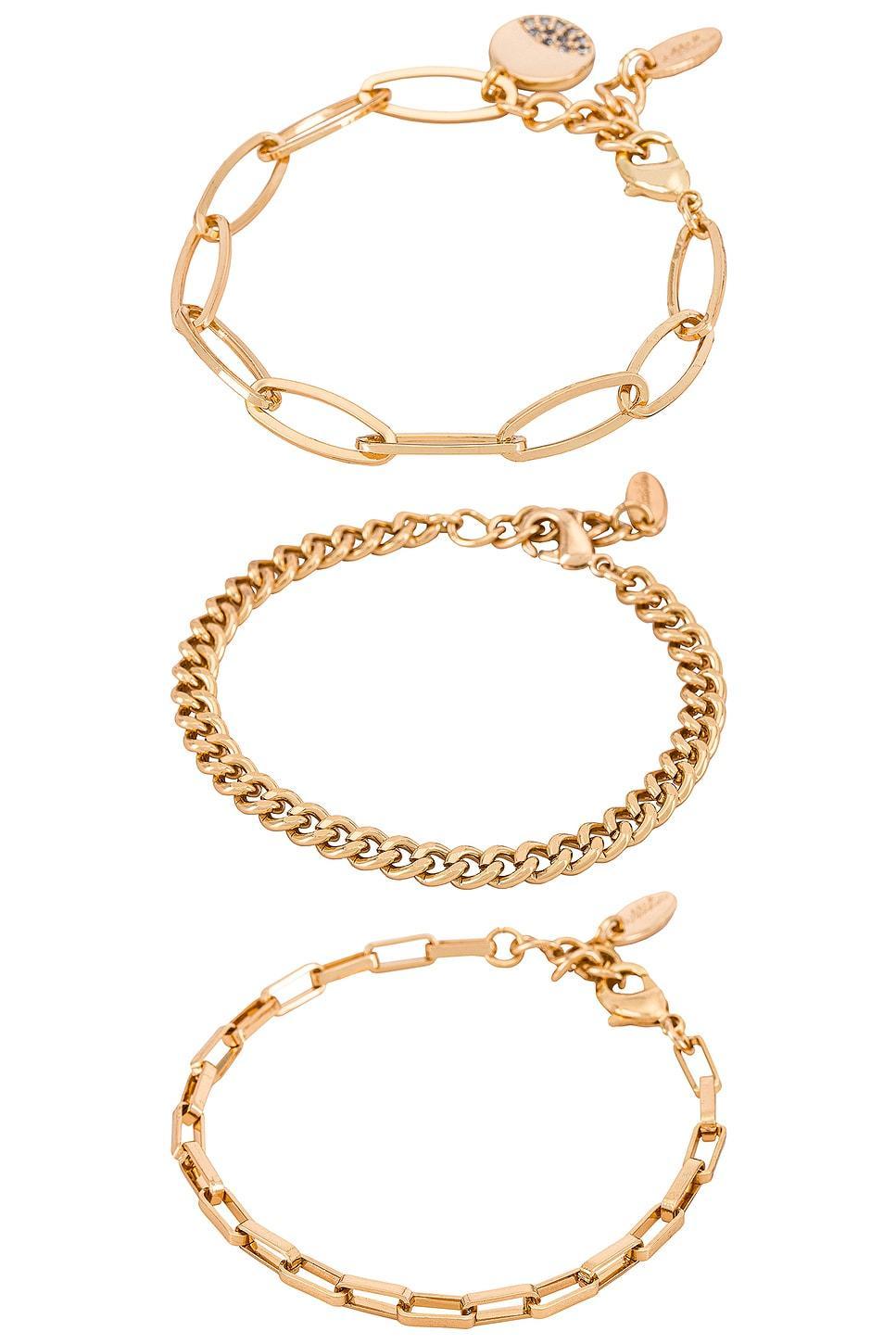 Ettika The Power of Three Pave Disc Link Bracelet in 18K Gold Plated, Set of 3 Product Image