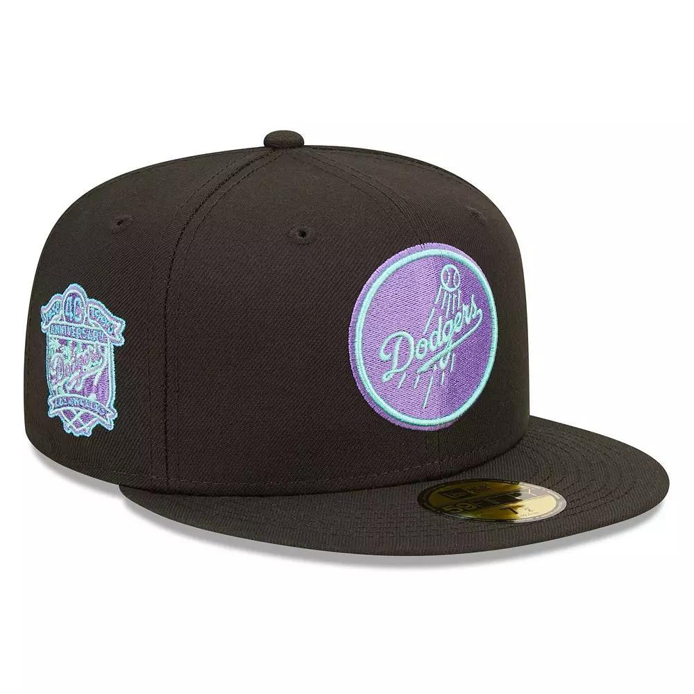 Men's New Era Black Los Angeles Dodgers 40th Anniversary Black Light 59FIFTY Fitted Hat,  Product Image