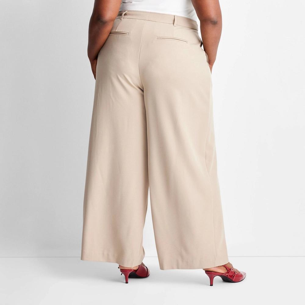 Women's Mid-Rise Wide Leg Contrast Waistband Trousers - Future Collective Product Image