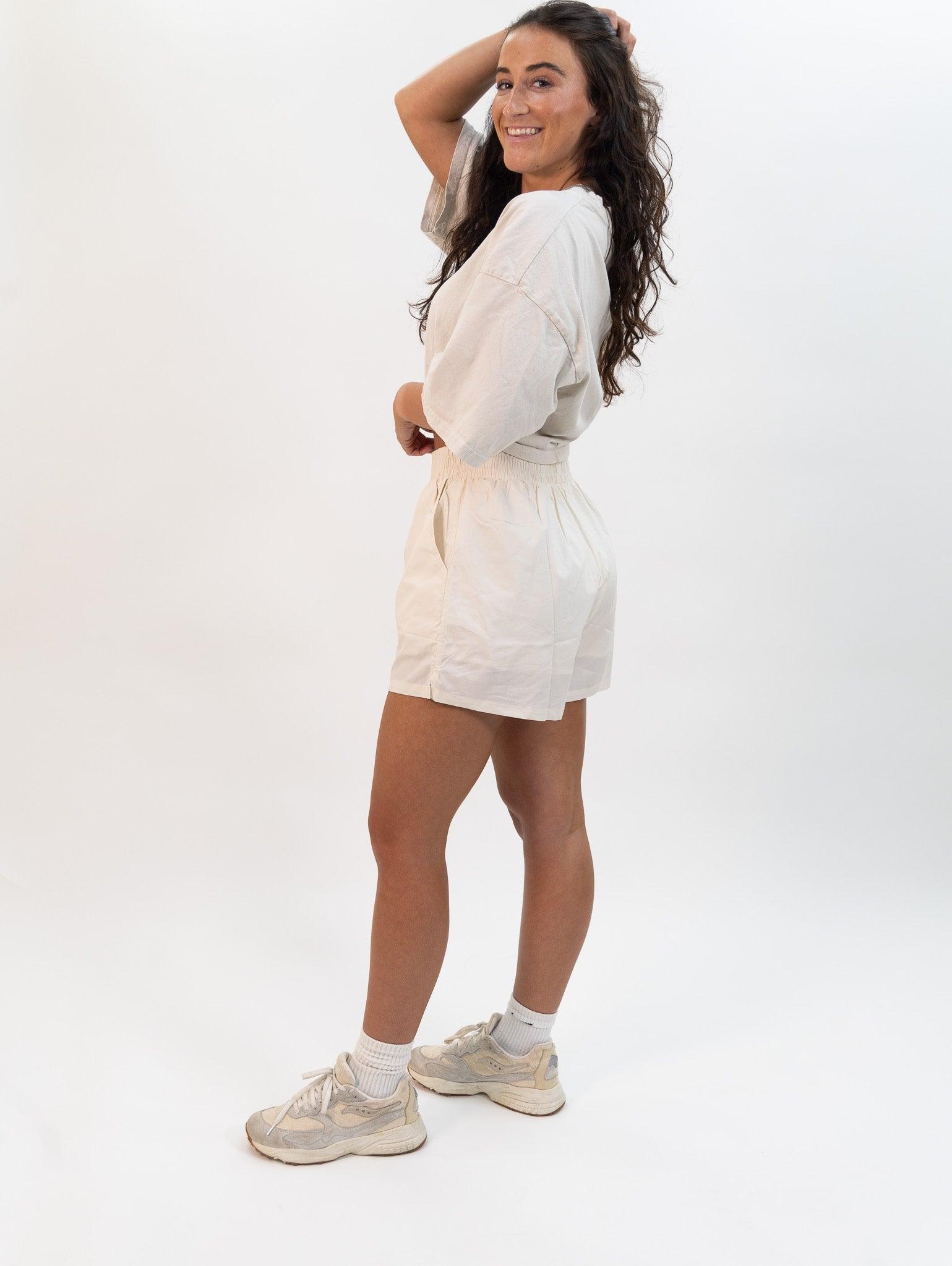 Miou Muse Cool Soft Fabric Shorts - Ecru Product Image