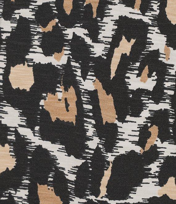 Multiples Plus Size Animal Print Slub Knit Skin Multi V-Neck 3/4 Dolman Sleeve Top Product Image