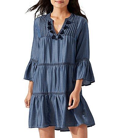 Tommy Bahama Chambray Embroidered Dress Swim Cover-Up Product Image