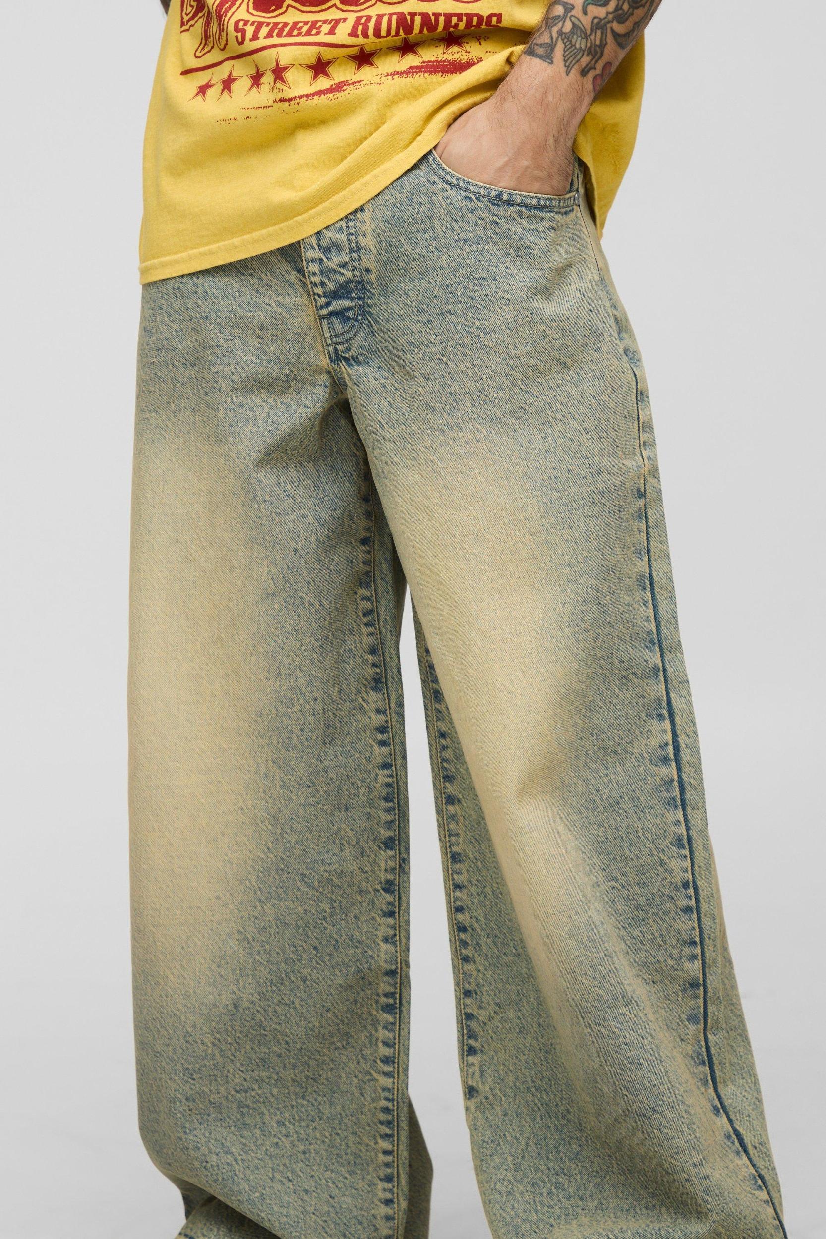 Extreme Baggy Rigid Antique Tinted Washed Jeans | boohooMAN USA Product Image