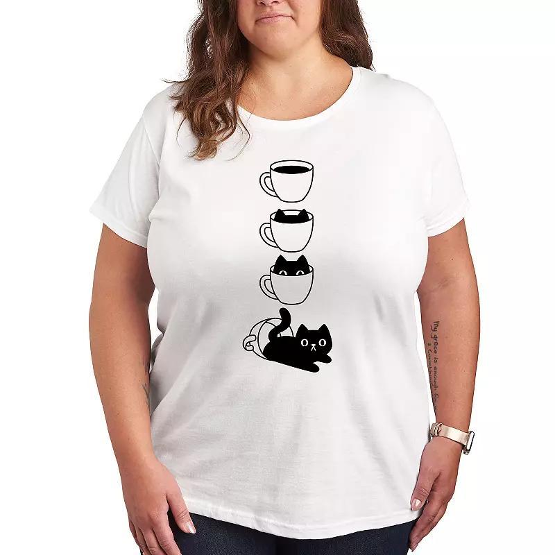 Women's Cat Coffee Cup Graphic Tee, Girl's, Size: Large, White Product Image