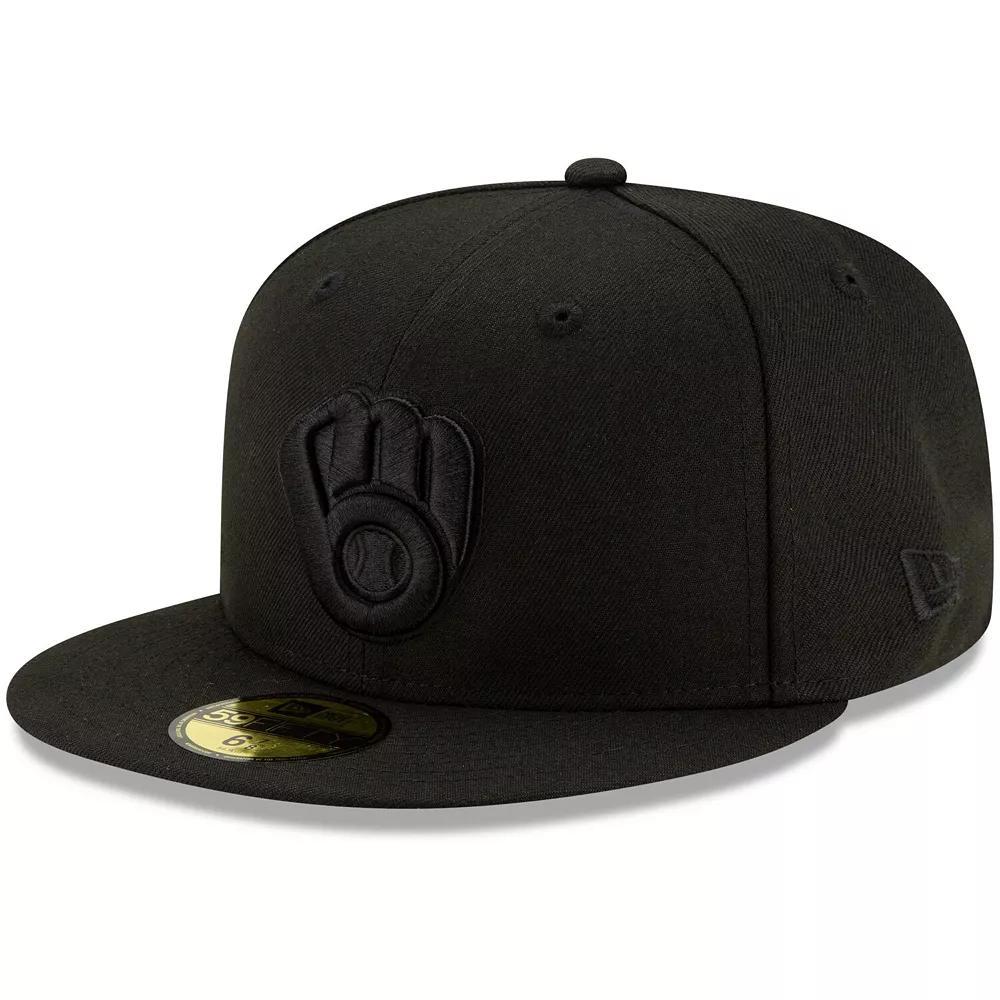 Men's New Era Black Milwaukee Brewers Black on Black 59FIFTY Fitted Hat, Size: 7 1/4 Product Image