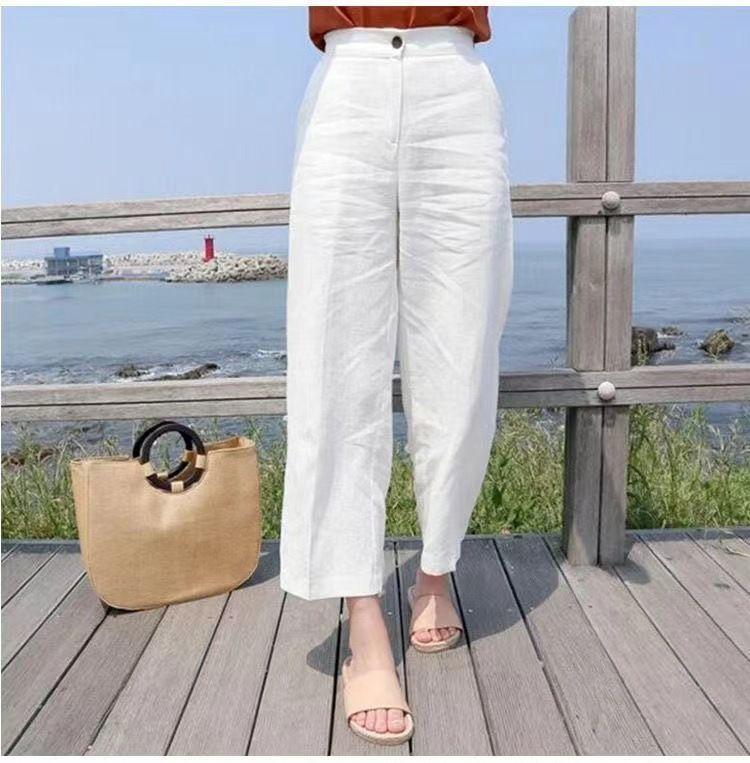 Plain Wide Leg Cropped Pants Product Image