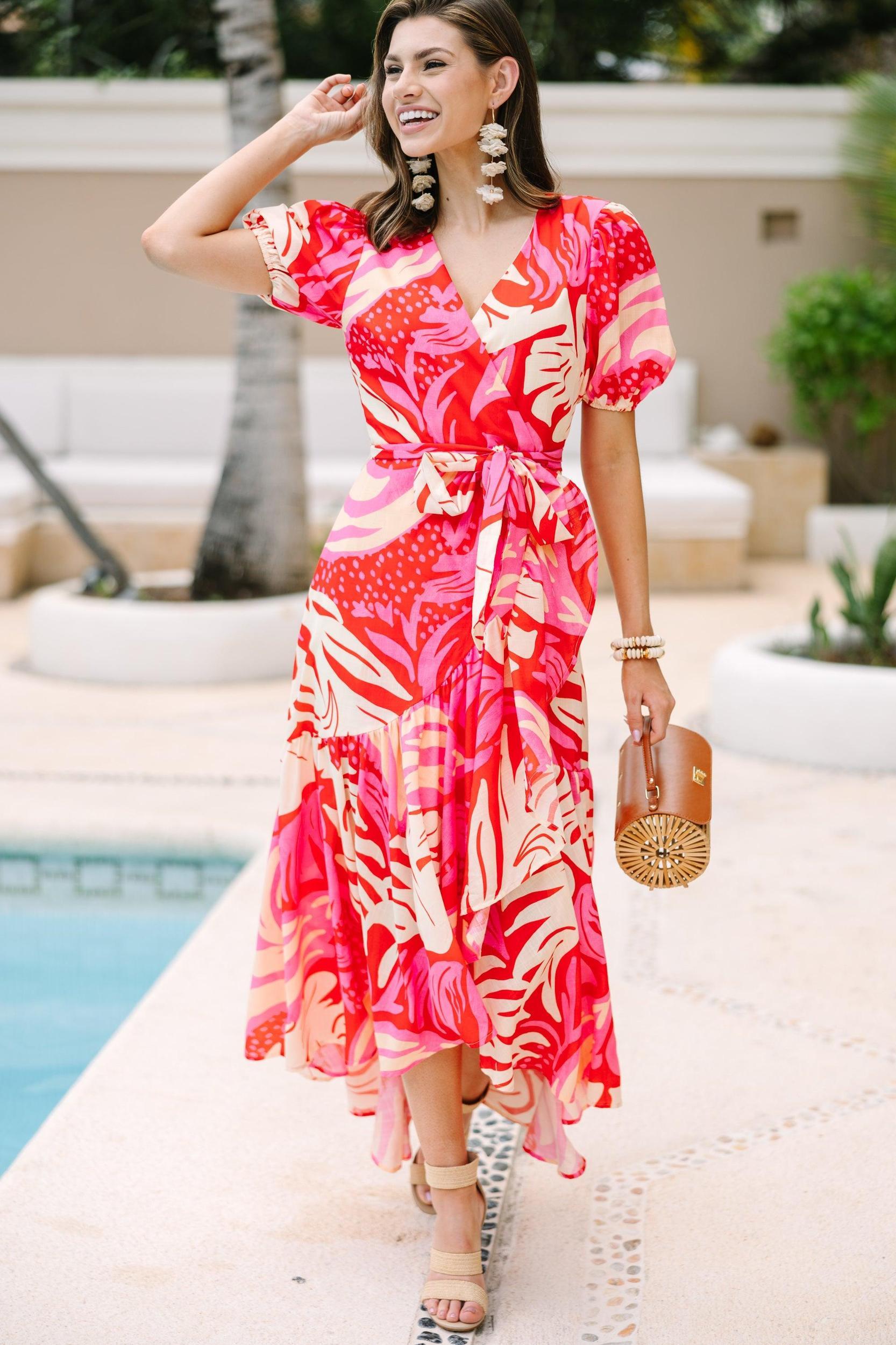 In Your Sights Red Abstract Midi Dress Female Product Image