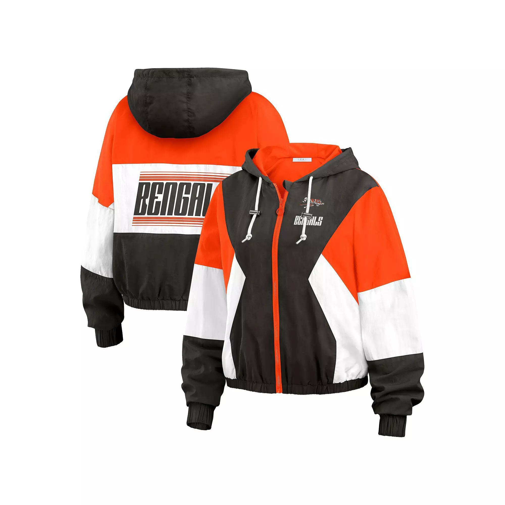 Women's WEAR by Erin Andrews Black/Orange Cincinnati Bengals Color Block Full-Zip Windbreaker Jacket,  Product Image