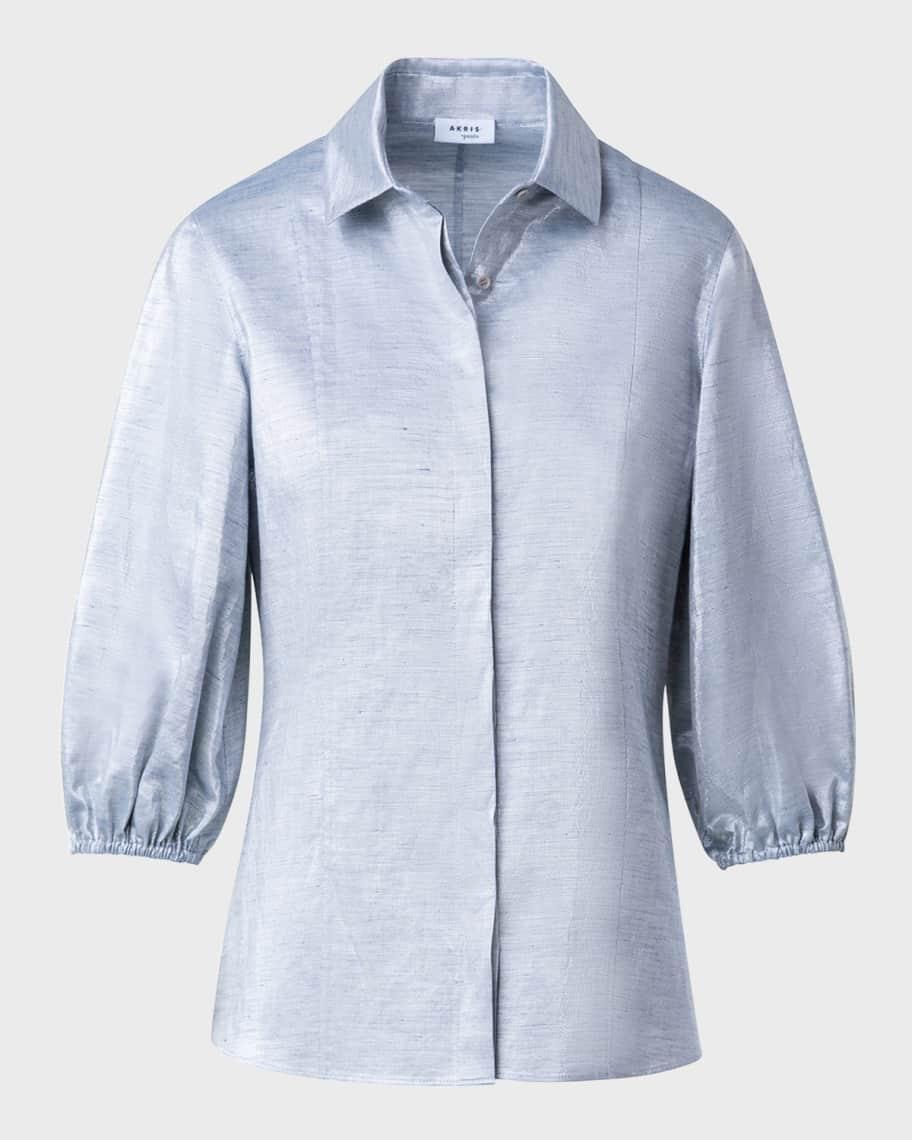 Metallic Cotton Button-Front Blouse Product Image