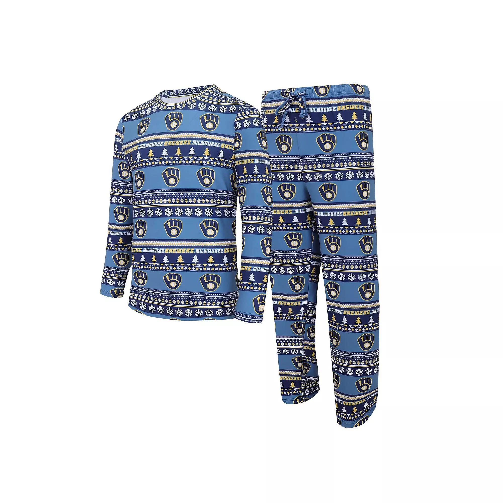 Men's Concepts Sport Navy Milwaukee Brewers Knit Ugly Sweater Long Sleeve Top & Pants Set, Size: XL, Blue Product Image