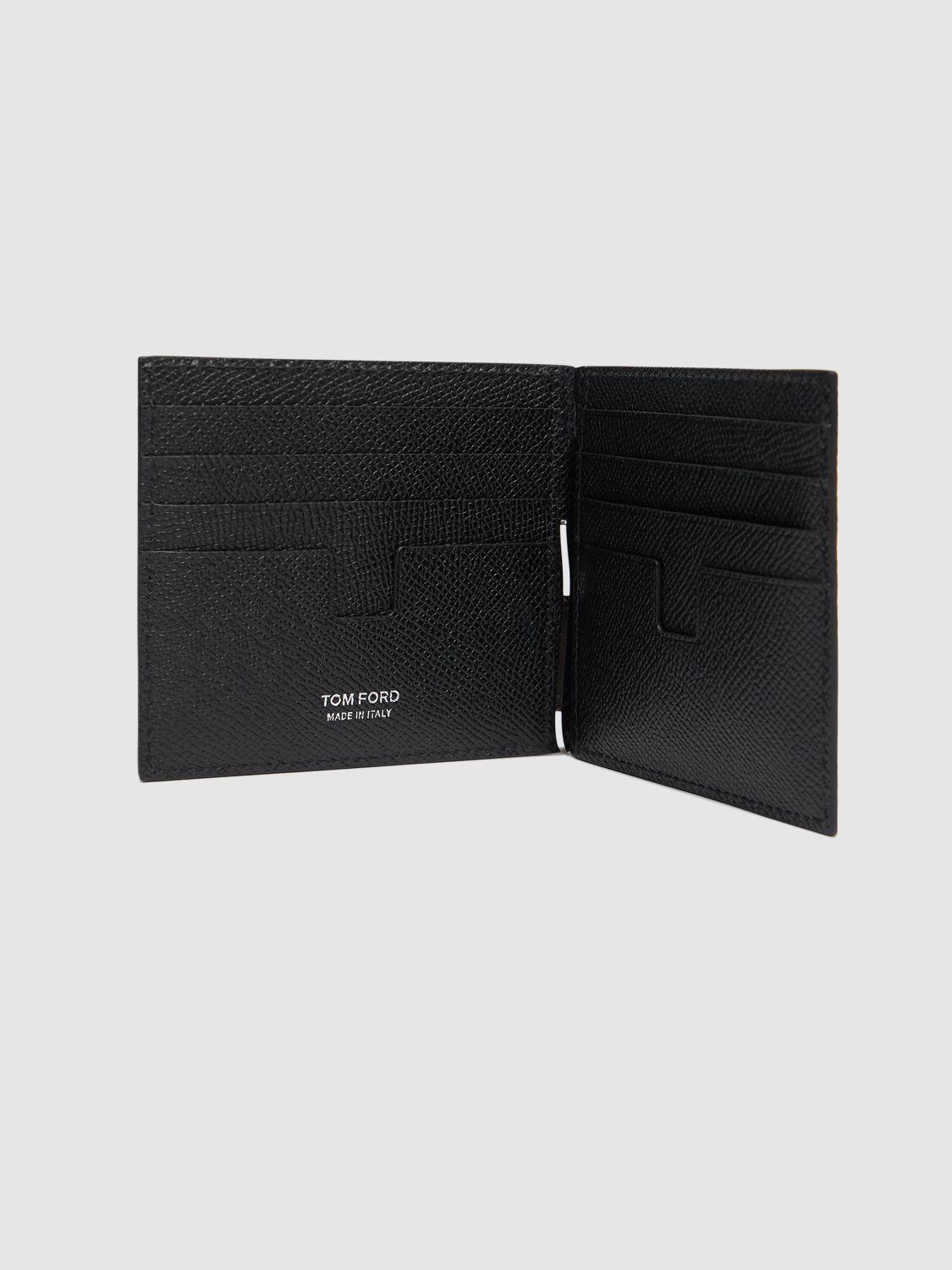 TOM FORD T-line Grain Leather Money Clip Wallet In Black Product Image