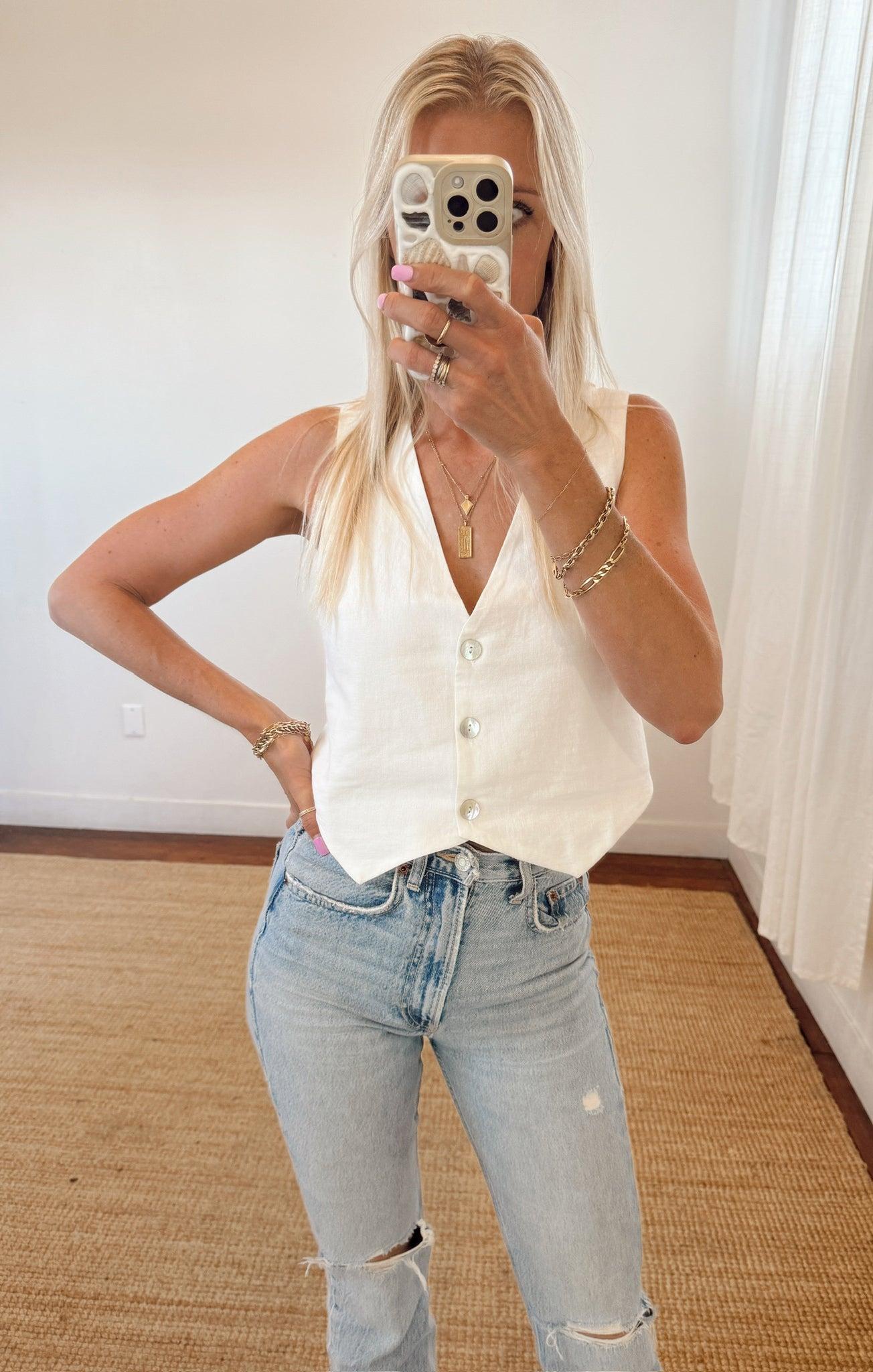 Vicky Vest Top ~ White Linen Product Image