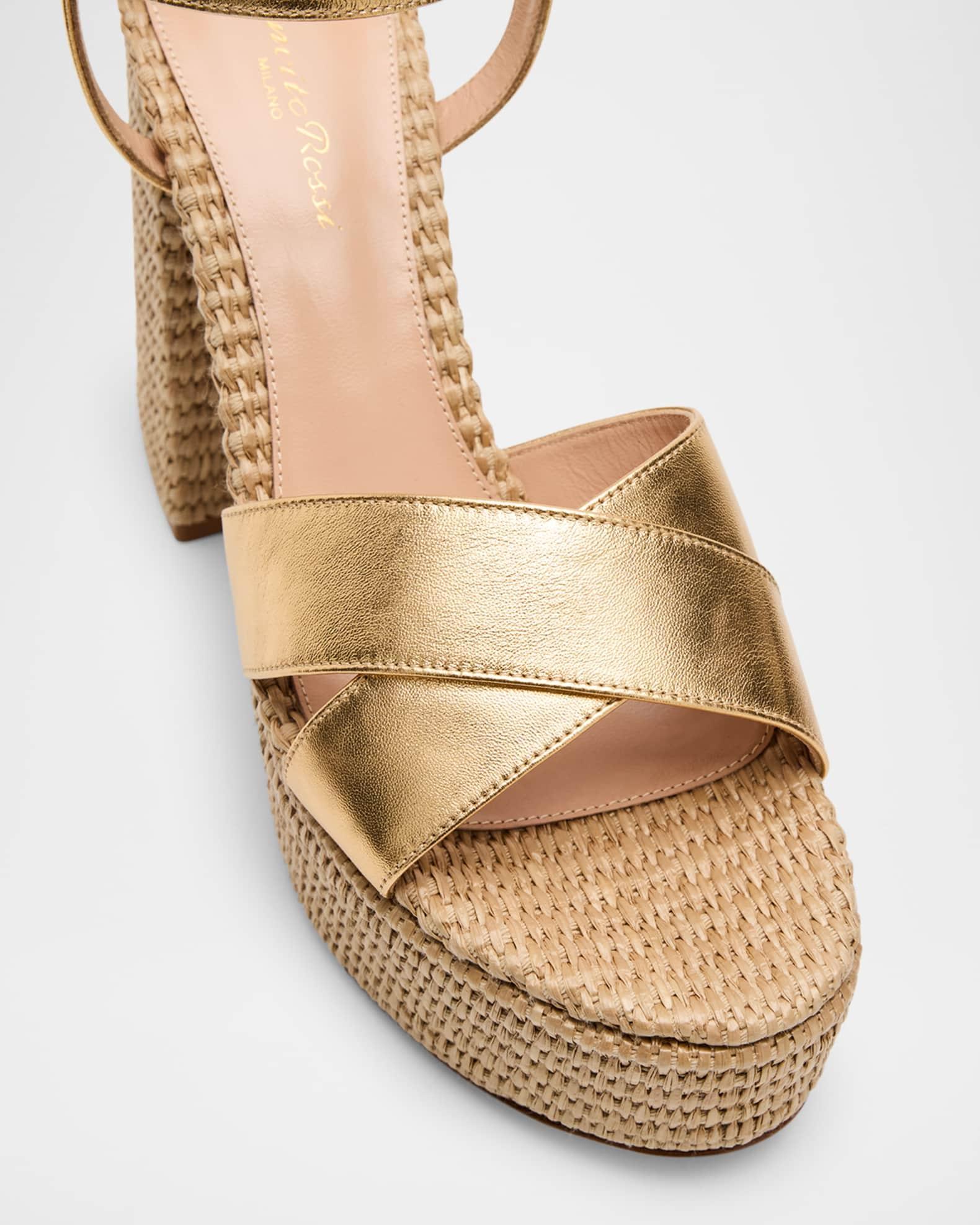 Metallic Raffia Crisscross Platform Sandals Product Image
