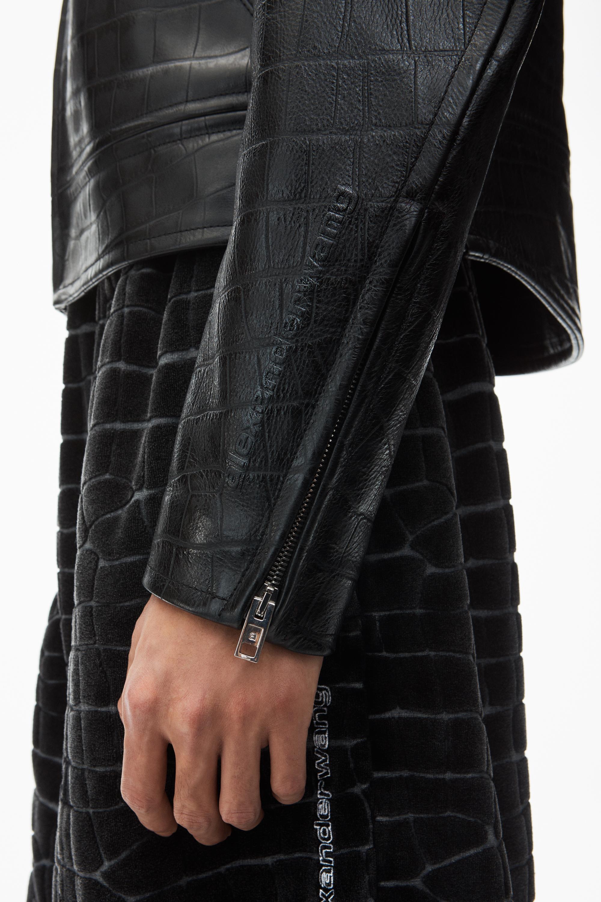 Collarless Croc-embossed Leather Jacket Product Image