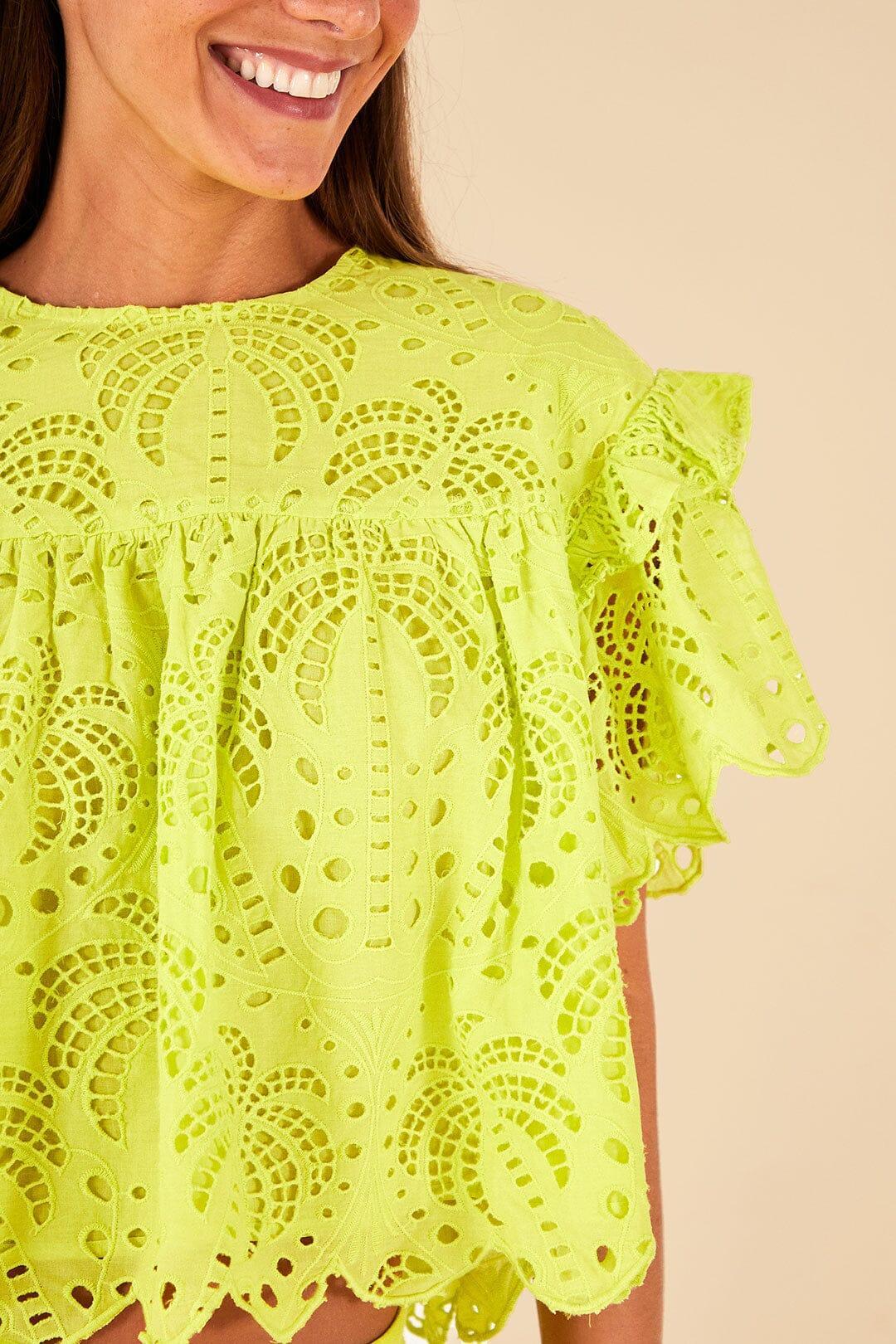 Lime Green Palm Tree Richelieu Blouse Product Image