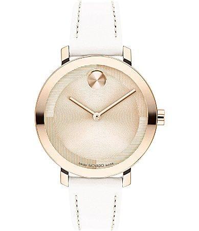 Movado Bold Womens Evolution 2.0 Quartz Analog Off White Leather Strap Watch Product Image