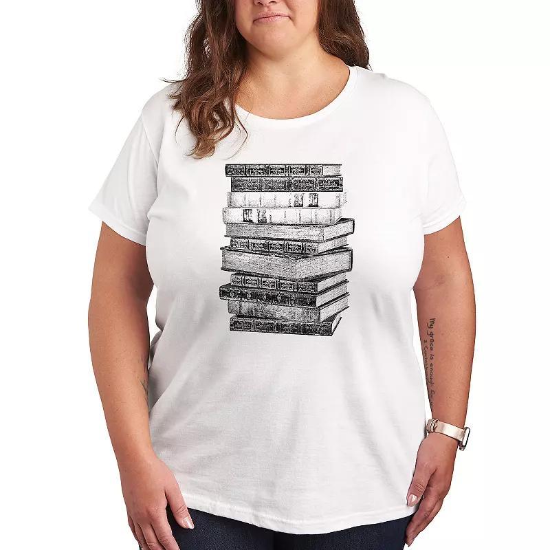 Plus Stacked Books Graphic Tee, Womens Grey Dark Red Product Image